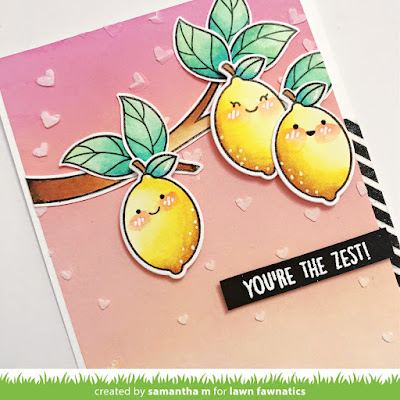 You're the Zest Card by Samantha Mann for Lawn Fawnatics Challenge, Lawn Fawn, Distress Oxide Inks, Valentine's Day, Card Making, Handmade Cards, Ink Blending, Lemons #lawnfawnatics #Lawnfawn #distressinks #distressoxideink #cardmaking