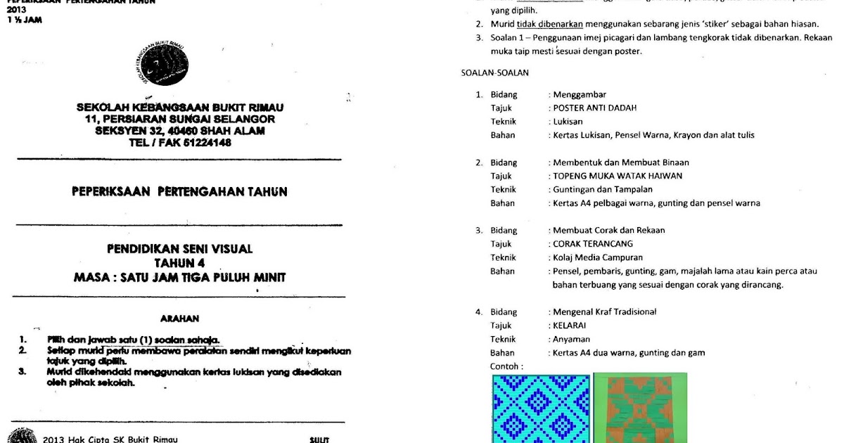 BULETIN SK BUKIT RIMAU: SOALAN PSV TAHUN 4 PKSR 1 2013