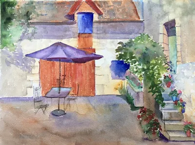 Water colour painting of the Old Walnut Mill a Loire Valley holiday home