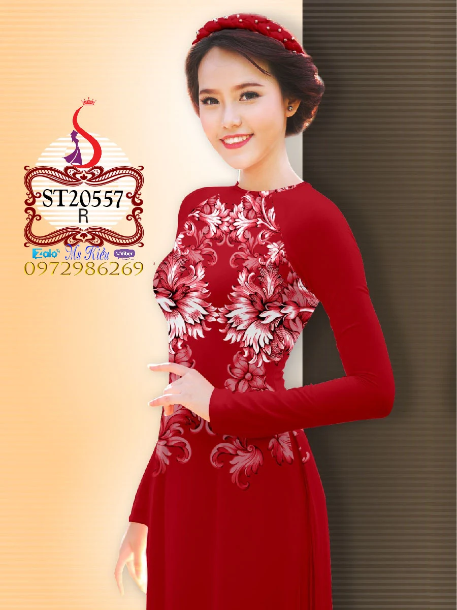 Thời trang Áo dài hoa 3d Việt Nam đẹp thanh lịch trẻ trung ST550558