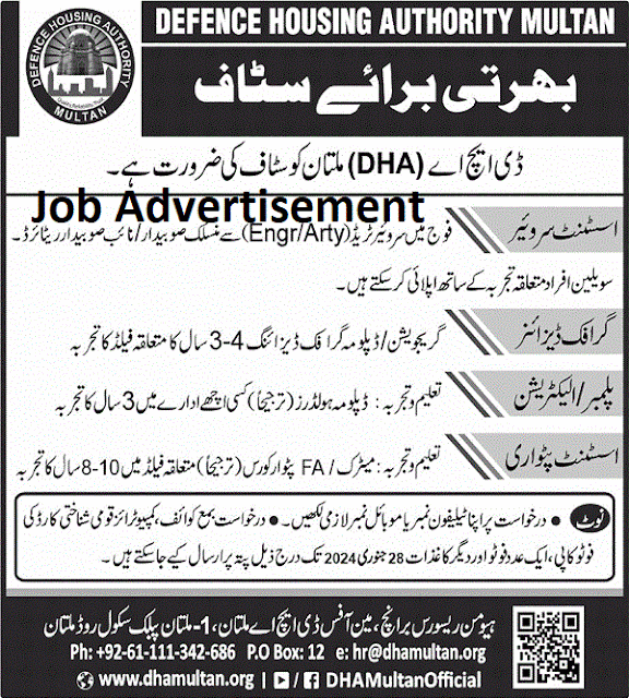 Multan Jobs at Defence Housing Authority (DHA) 2024