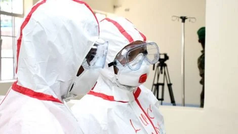 Mbagathi Hospital nurses on the coronavirus isolation centre on a protective gear. PHOTO | NMG