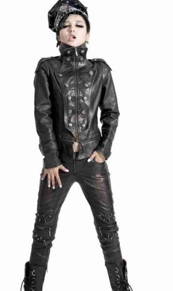 Black Gothic Punk Leather Jacket for Women