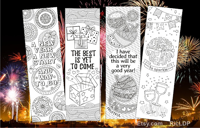 new year coloring bookmarks