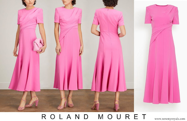 Crown Princess Victoria wore Roland Mouret Pink Short Sleeve Stretch Cady Midi Dress
