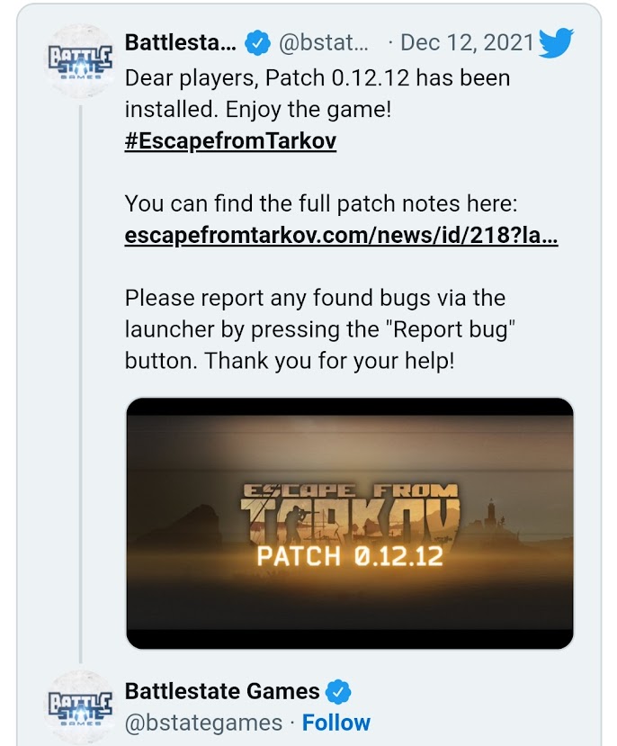 Twitter page of Battlestate Games.