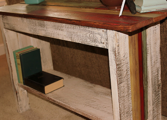 reclaimed salvaged wood sofa table http://bec4-beyondthepicketfence.blogspot.com/2011/10/scrappy-sofa-table.html