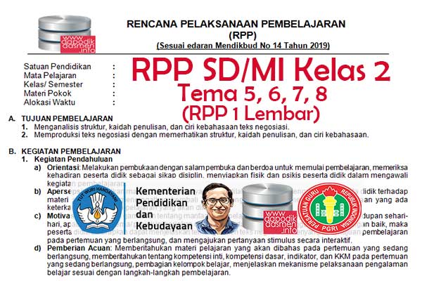 RPP 1 Lembar Tematik SD/MI Kelas 2 Tema 5 Subtema 1 2 3 4 Semester 2, Download RPP 1 Halaman Kelas 2 Tema 5 Subtema 1 2 3 4 Kurikulum 2013 SD/MI Revisi Terbaru, RPP Silabus 1 Halaman Tematik Kelas 2