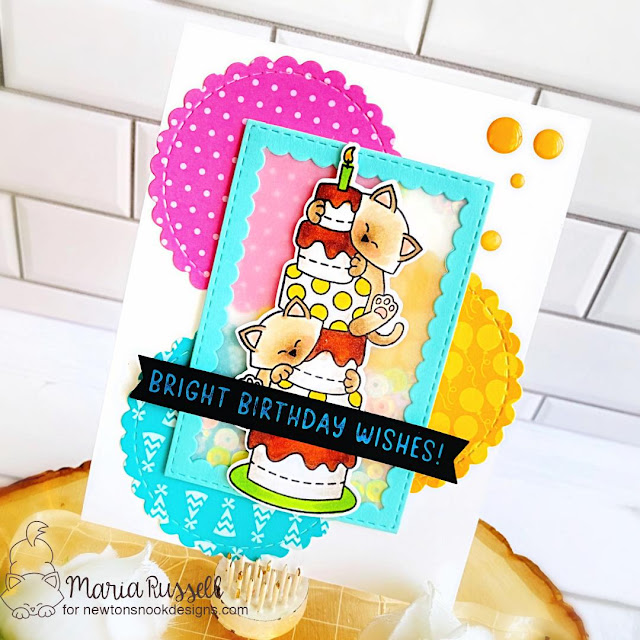 Cat Birthday Card by Maria Russell | Newton's Birthday Delights Stamp Set, Birthday Meows Paper Pad, Circle Frames Die Set, Birthday Greetings Hot Foil Plates and Banner Duo Die Set by Newton's Nook Designs #newtonsnook #handmade