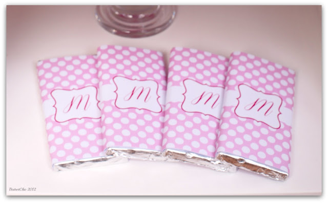 Pink romantic baby shower personalized chocolates from BistrotChic