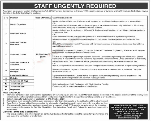 Jobs at Health Department Sind 2023 Application Form Advertisement