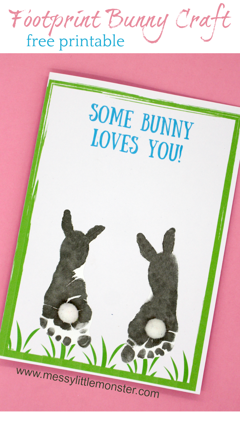 Some bunny loves you! Make a footprint bunny craft with your baby or toddler using our free printable keepsake card. Great for Mother's Day, Father's Day, Valentine's day or Easter.