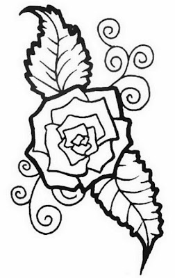 Rose with leaves tattoo stencil