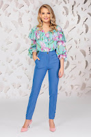 Pantaloni PrettyGirl albastri eleganti cu un croi drept