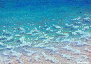 A soft pastel painting of seawaves by Indian artist and blogger, Manju Panchal