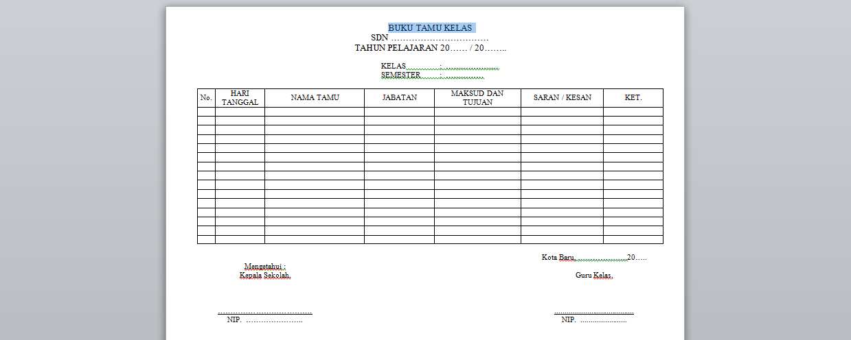 Contoh Format Buku Tamu Kelas  Quality Education For All