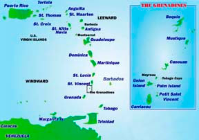 Map Bequia and The Grenadines St Vincent The Grenadines Caribbean