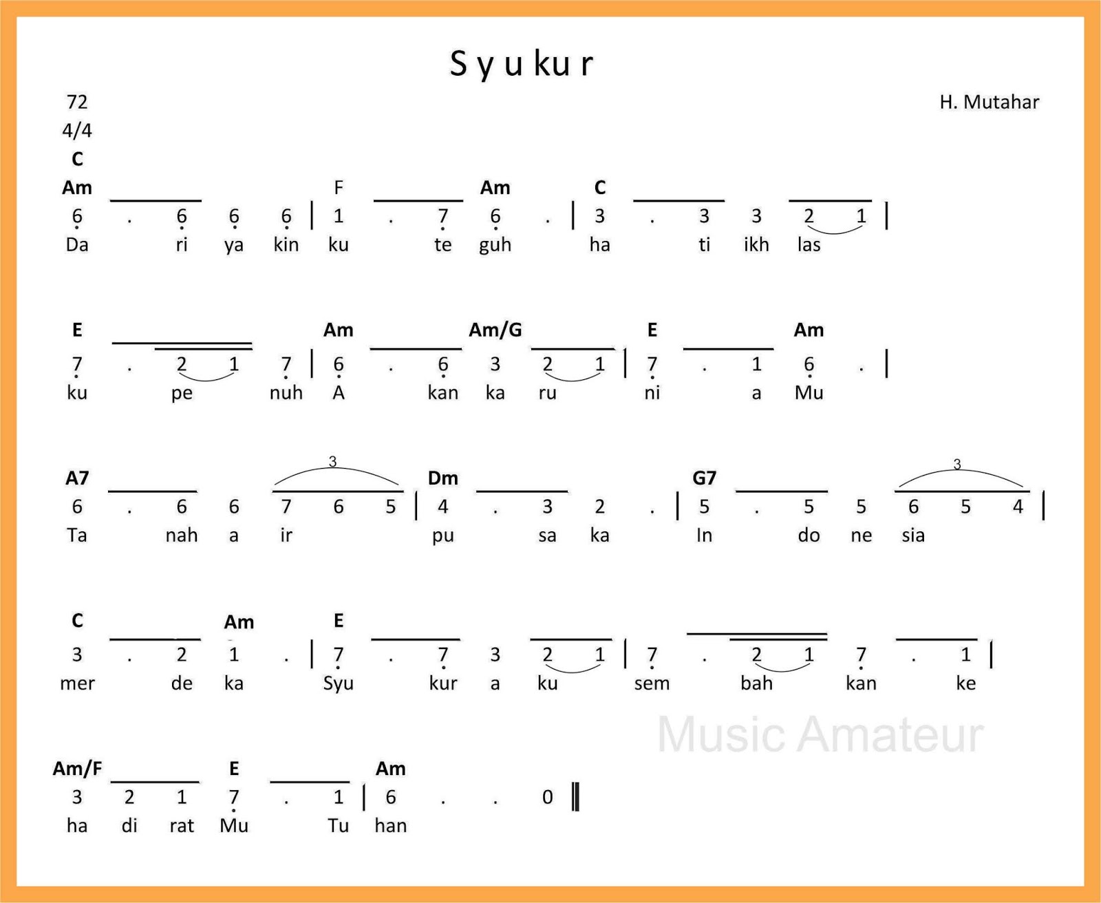 Not Angka Syukur - SEPUTAR MUSIK