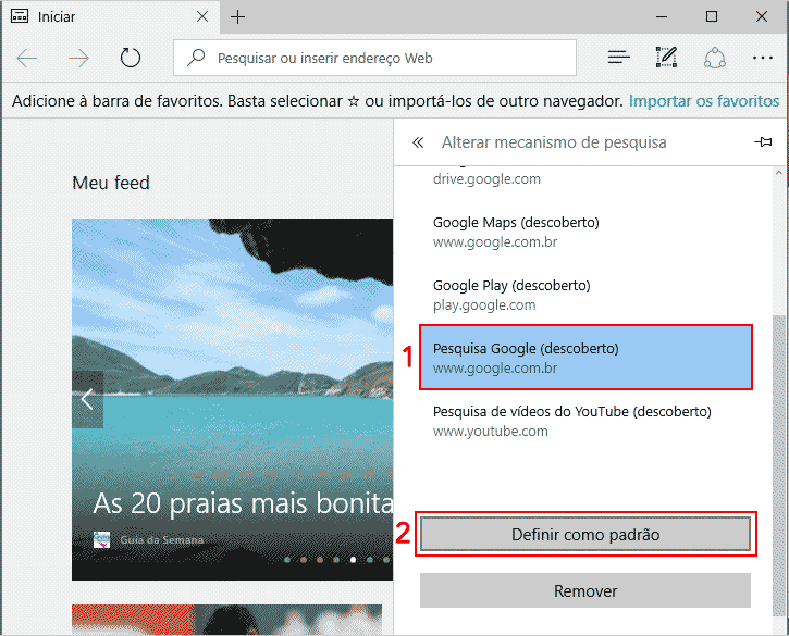 Definir o Google como buscador padrão no Microsoft Edge