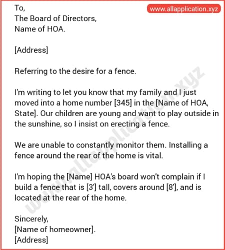 [3 Sample] Letter To HOA Requesting Fence