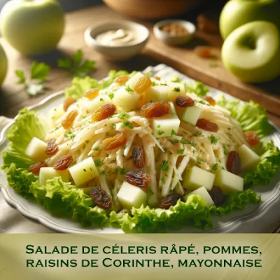 Salade de céleri-Rave, pommes et raisins de Corinthe