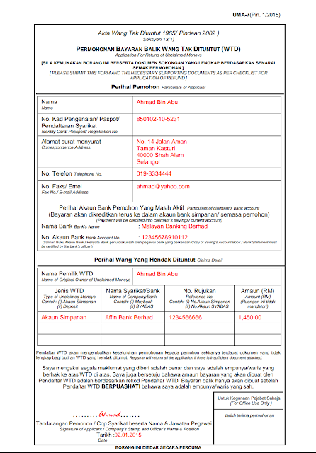 Contoh Cara Mengisi Borang Wang Tak Dituntut UMA-7