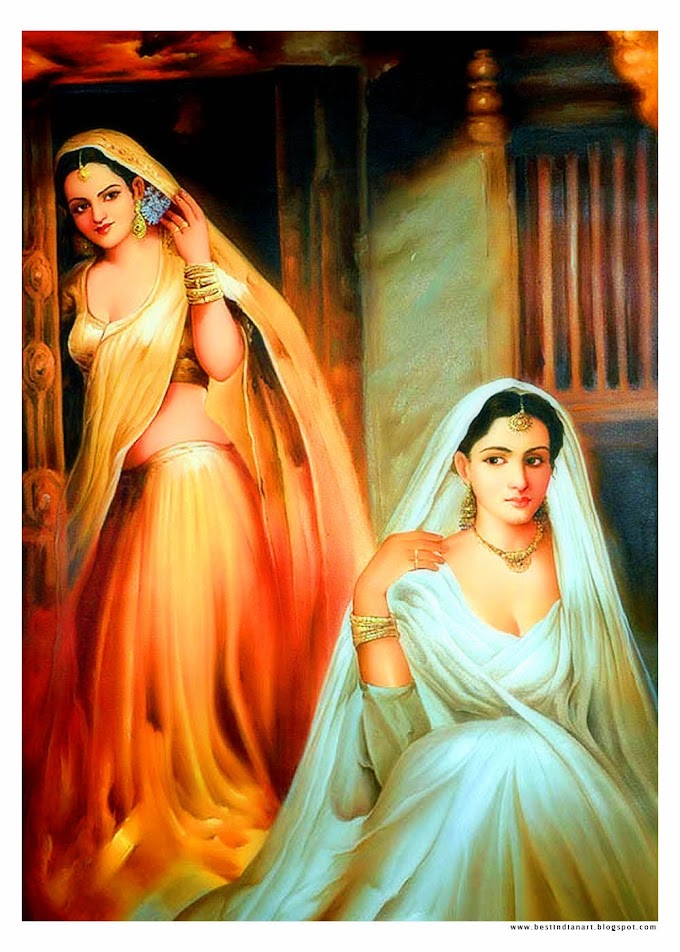 AT THE DOOR - BEST AND BEAUTIFUL PAINTINGS OF INDIAN HOMELY GIRLS LARGE SIZE PICTURE
