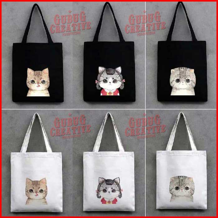 melayani pemesanan tas totebag kucing bisa custom dengan desain keinginan