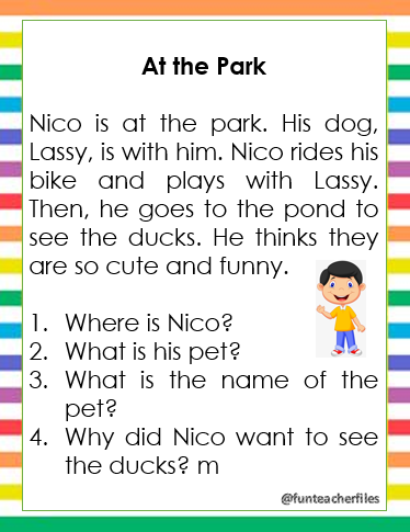 teacher fun files reading passages with comprehension questions 1