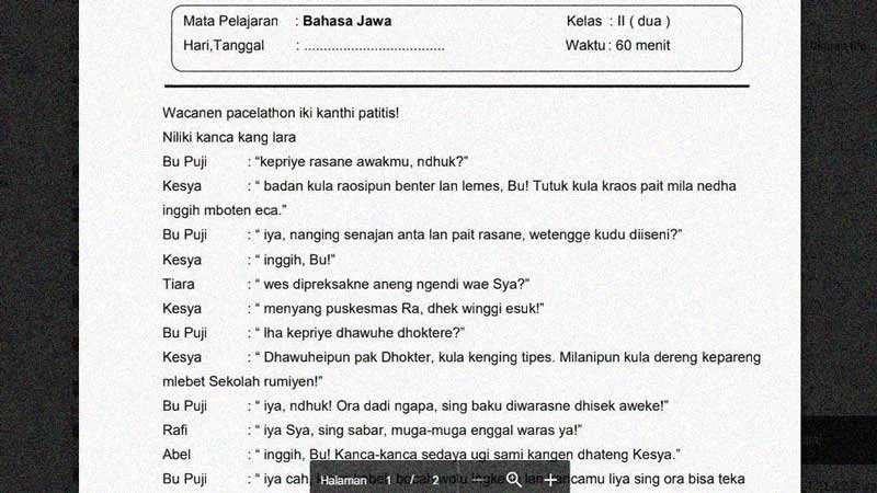 Soal PTS Semester 1 Bahasa Jawa Kelas 2
