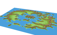 Great Caldera, Calidar, 3D view of eroded height map, Stereographic Projection