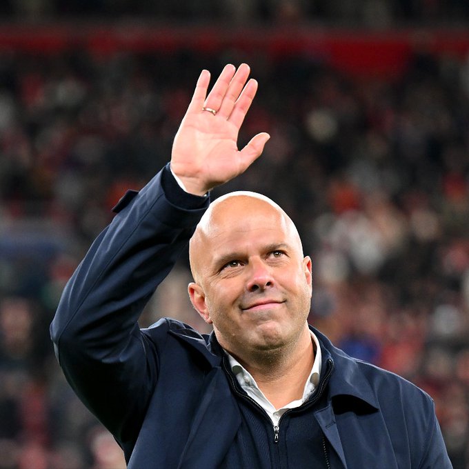 Liverpool manager, Arne Slot, wave to fans in celebration of his side's 2-0 win over Real Madrid in the Uefa Champions League 2024/25 League Phase match at Anfield on Wednesday 27 November, 2024