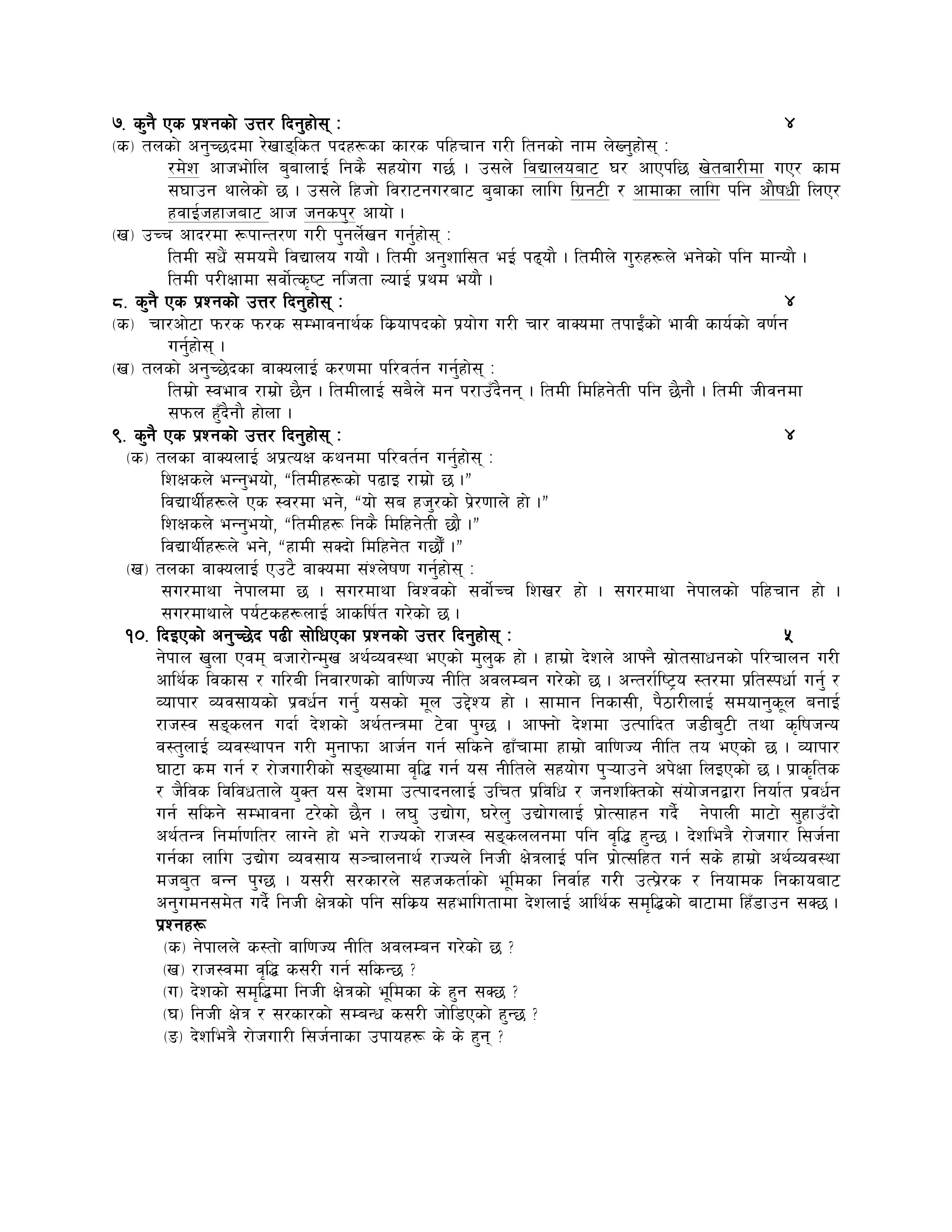 Com. Nepali Model Question: NEB Class 12 Board Exam 2079/80