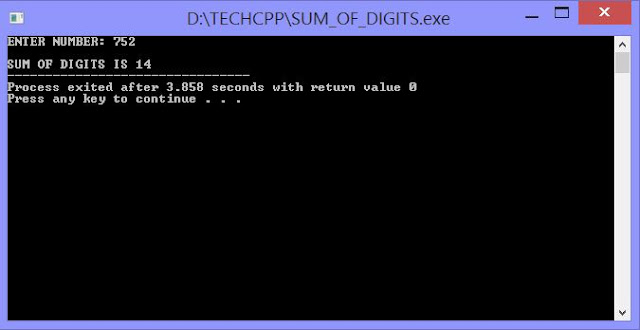 C++ Program to obtain the sum of digits of given number