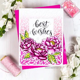 Sunny Studio Stamps: Blooming Frame Die Pink Peonies Best Wishes Card by Rachel Alvarado