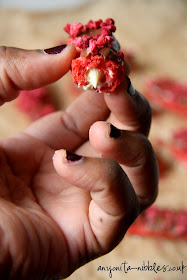 A bite of a gluten free eclair with red velvet emulsion from Anyonita-nibbles.co.uk