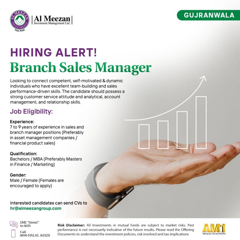 Al Meezan Investments Jobs for Branch Sales Manager