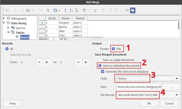 LibreOffice Mail Merge: Individual Dokumen