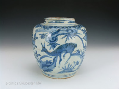<img src="Chinese Ming Deer jar.jpg" alt="blue and white porcelain jar with deer">