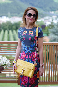 summer outfits, floral mirror print, Asos floral dress, Rebecca Minkoff yellow mac bag, Fashion and Cookies