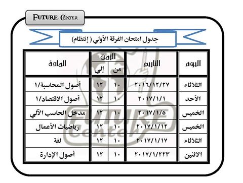 جدول امتحانات كلية التجارة - جامعة المنصورة - الفصل الدراسي الأول - دور يناير 2017