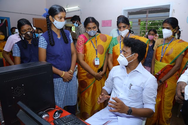 பள்ளி கல்வி துறை அமைச்சர் அன்பில் மகேஷ் பொய்யாமொழி திருச்சி பள்ளியில் ஆய்வு!