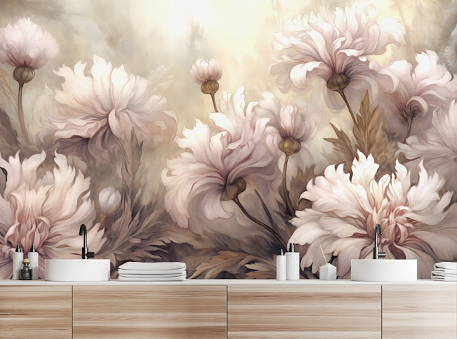 Underwater Pink Flowers Wallpaper Murals