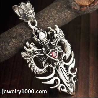 Men's Sterling Silver Dragons Cross Pendant