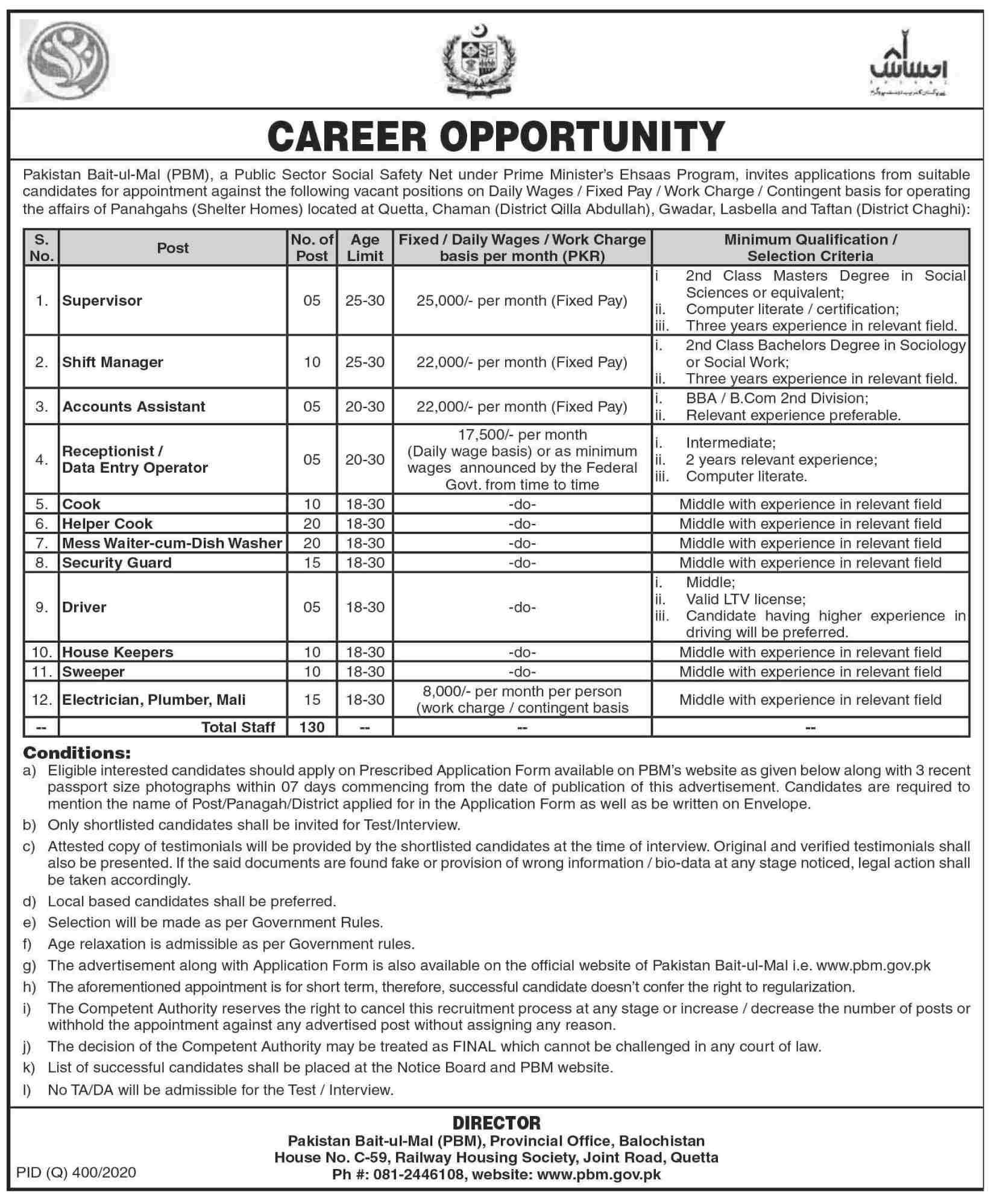 Pakistan Bait ul Mal November 2020 Jobs in Pakistan 2020 - Download Job Application Form - www.pbm.gov.pk