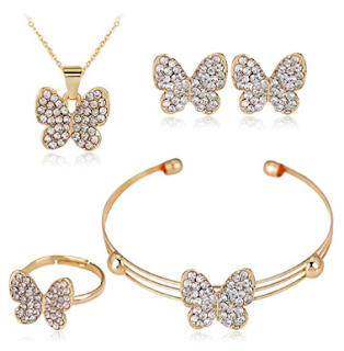 Asatr Women Personality Earrings Elegant Bracelet Rhinestone Necklace Ring Jewelry Sets(4 pcs/set)