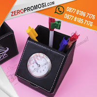 Souvenir Jam Meja Kulit Promosi JHM 510, jam meja kulit kantor promosi, souvenir jam kulit bisa sablon logo