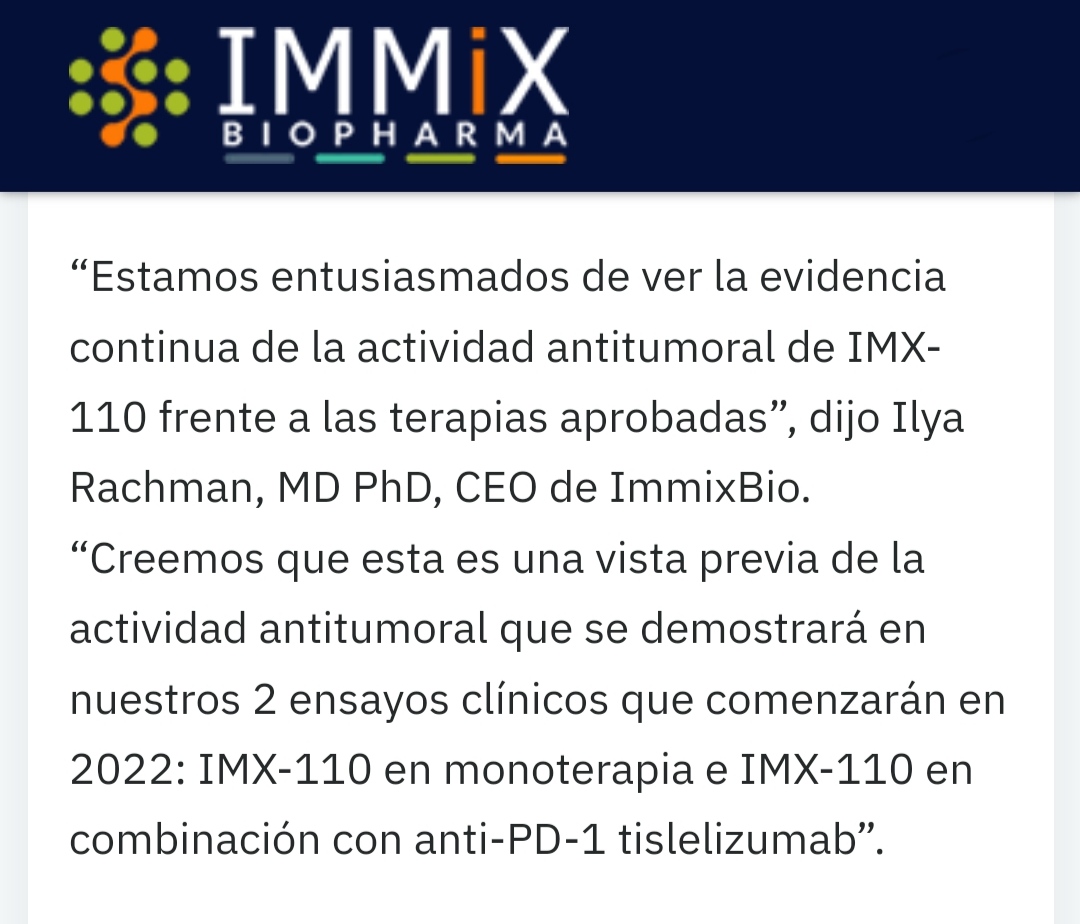 Immixbio Imx 110 Demonstrated Improved Survival Over Us Food And