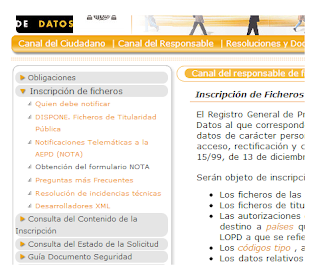 Consola desplegada tras seleccionar la opción "Inscripción de ficheros"