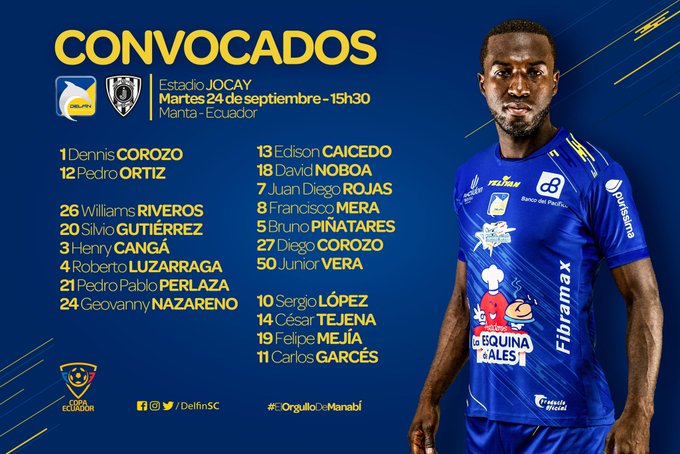 COPA ECUADOR: Convocados de DELFIN para medir a IDV JR. 